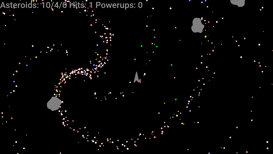 Asteroids running on the Codename One runtime: the ship, three asteroids, the star field and the score line